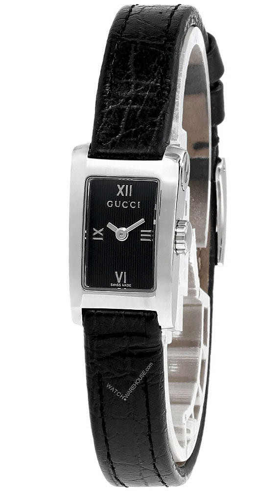 GUCCI Petite Stainless Steel Black Dial Leather Women's Watch