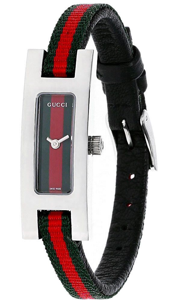 GUCCI Petite SS Classic Red/Green Dial Canvas Women's Watch 3900L
