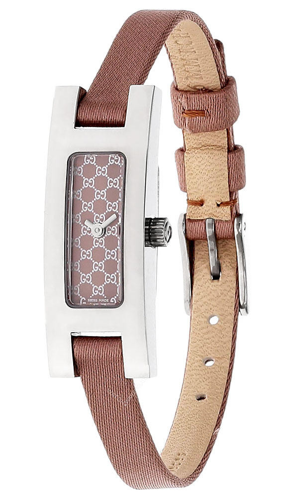 GUCCI Petite SS Peach G-Dial Canvas Strap Women's Watch 3900L