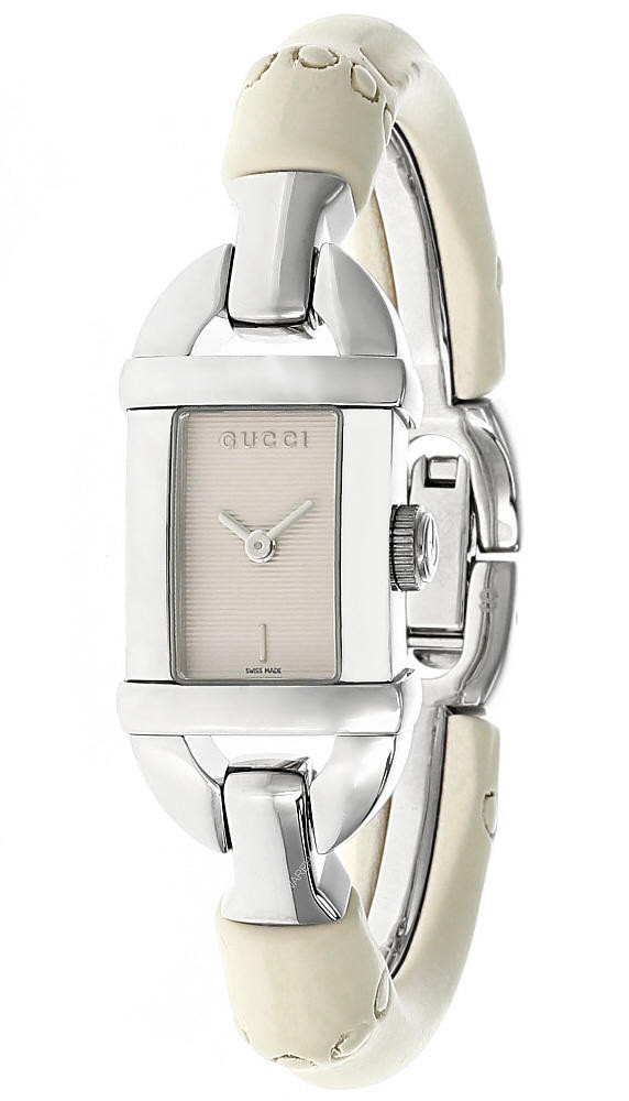 GUCCI Petite Silver Dial Ivory Bamboo Bangle Women's Watch