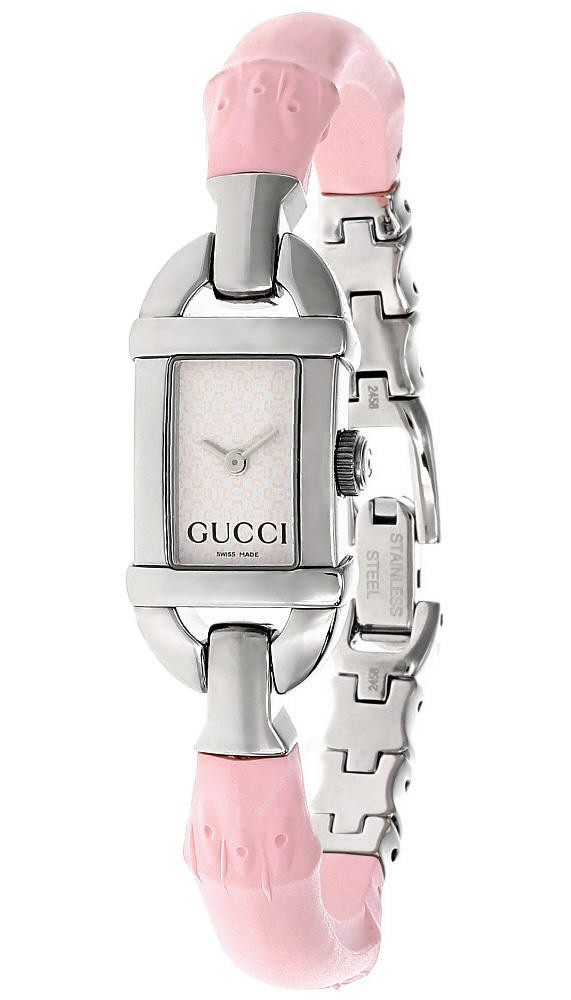 GUCCI Petite SS Silver Dial Pink Bamboo Bangle Women display picture 3