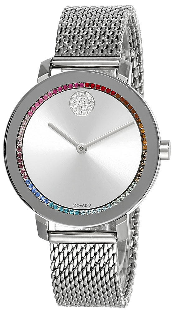 MOVADO Bold Evolution 34MM Rainbow Crystal Silver Dial Mesh 