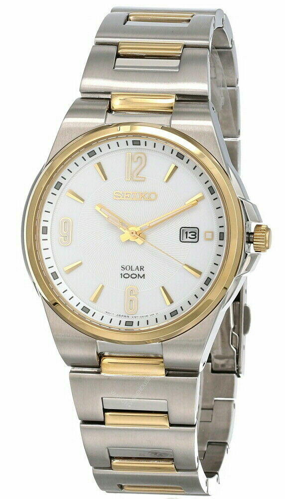 SEIKO Solar 42MM White Dial 2-Tone SS Men's Watch SNE210 | Fast & Free ...