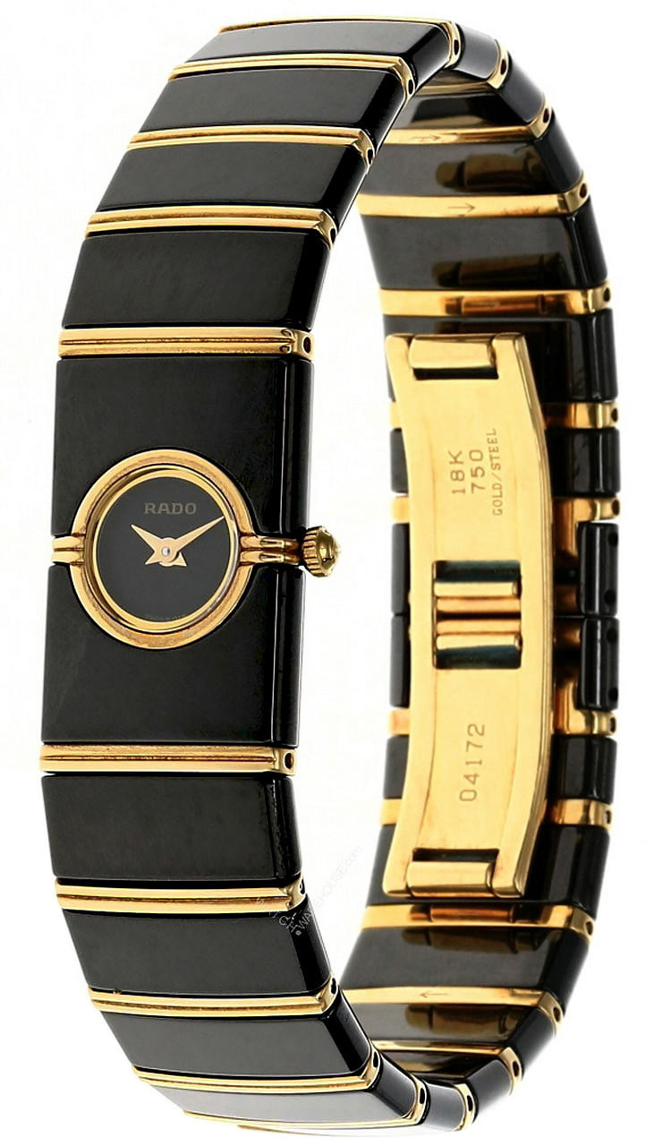 RADO DiaStar 18K Gold Black Dial Ceramic Women's Watch 963.0411.3015