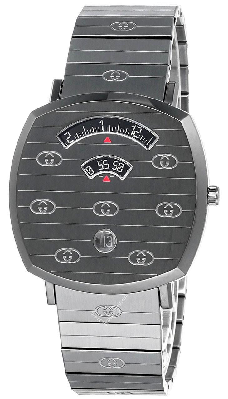 GUCCI Grip 38MM Quartz SS GG-Engraved Grey Dial Unisex Watch