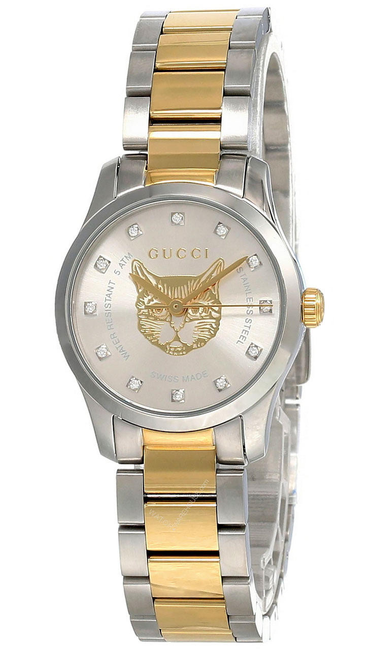 GUCCI G-Timeless 27MM SS Diamond Silver Dial Women's Watch