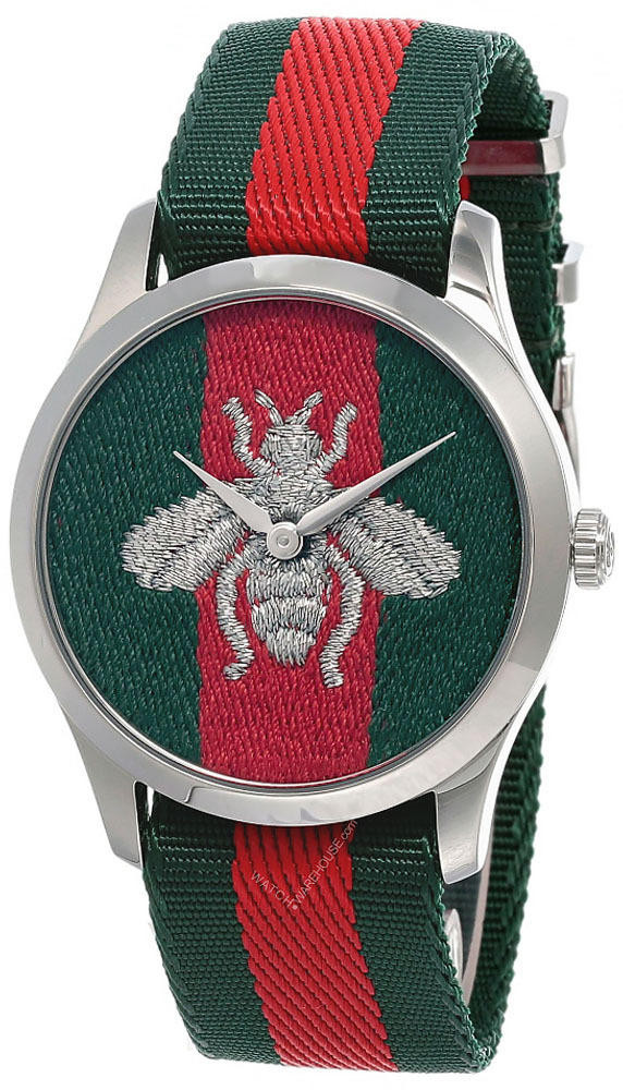 GUCCI G-Timeless 38MM QTZ SS Green/Red Nylon Strap Men's Watch YA1264148