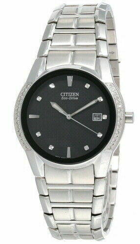 Citizen Eco-Drive Silver Tone Crystals Accents Black Dial Stainless Steel 17mm Ladies main image 2