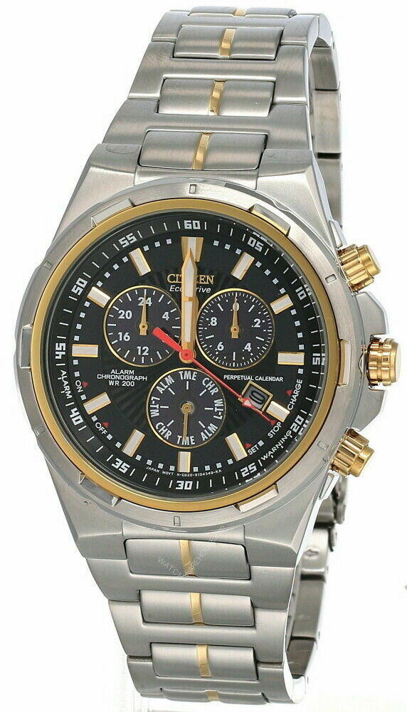 CITIZEN Men’s Black Dial Two-tone Gold Silver Perpetual Calendar Eco-Drive Watch Men main image 4