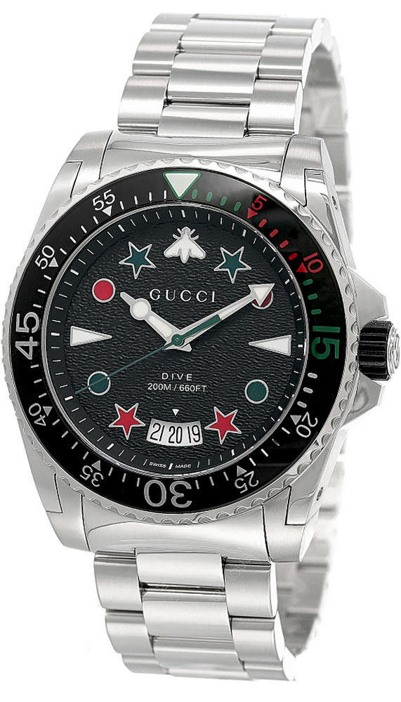 GUCCI Dive 45MM Quartz S-Steel Black Dial Bracelet Men's Watch