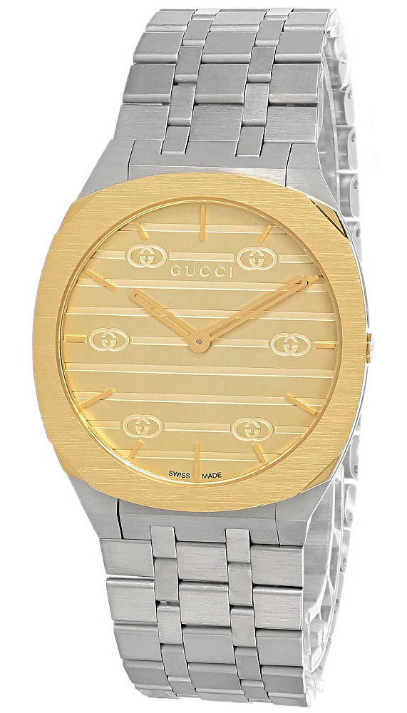 GUCCI 25H 34MM Quartz Gold Dial SS Women's Watch YA163403 | Fast & Free ...