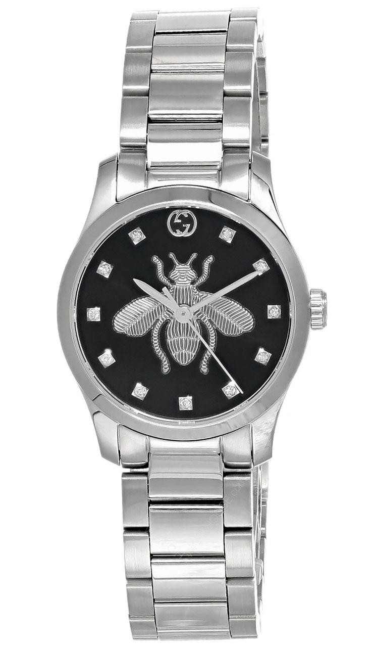 GUCCI G-Timeless 27MM SS Bee Diamond Black Dial Women display picture 1