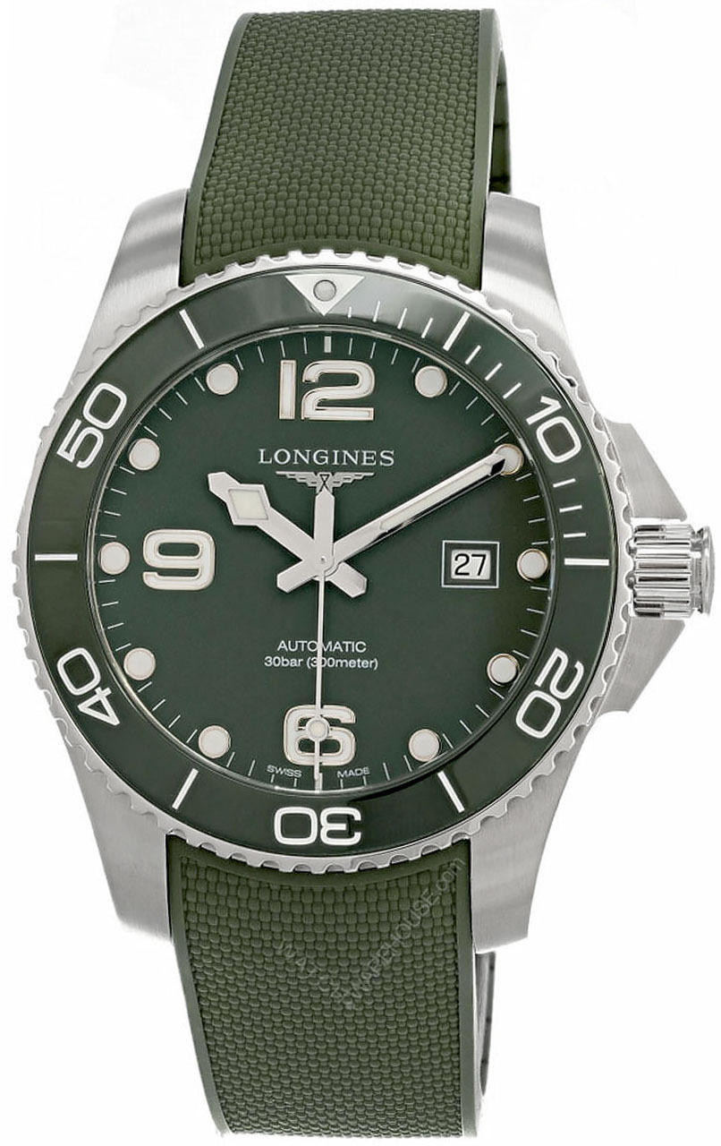 LONGINES Hydro Conquest 41MM AUTO Green Rubber Strap Men's Watch L3.781.4.06.9