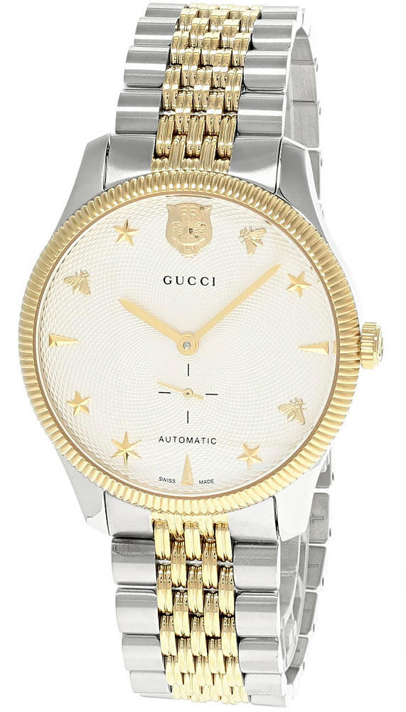 GUCCI G-Timeless AUTO 40MM SS Silver Dial 2-Tone Men's Watch YA126356 ...
