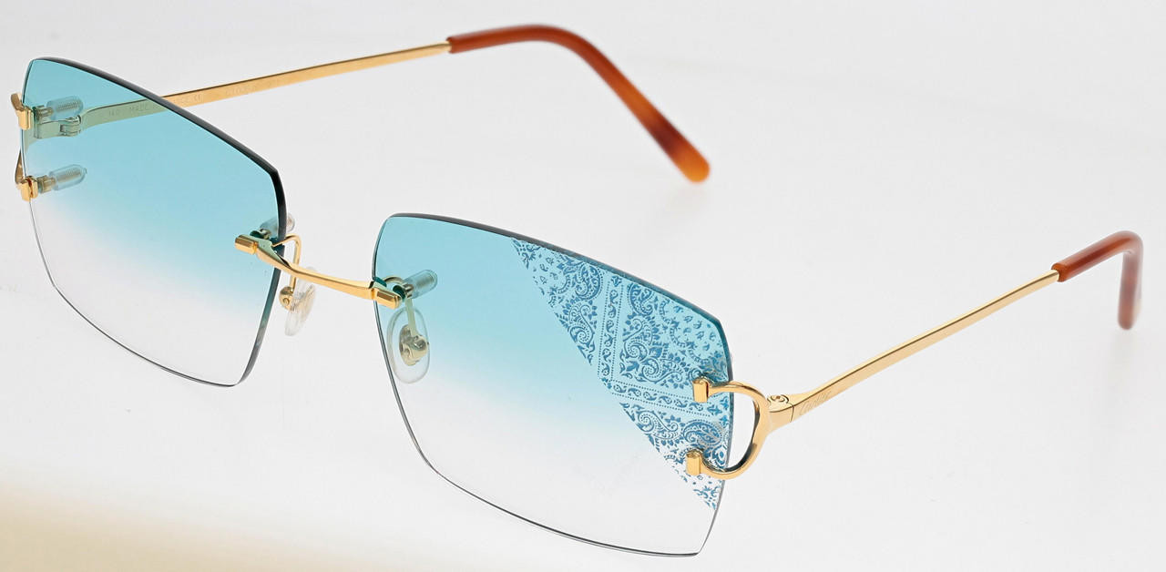 CARTIER C Decor Gold With Custom Tapa Blue Lens Unisex Sunglasses | Fast u0026  Free US Shipping | Watch Warehouse