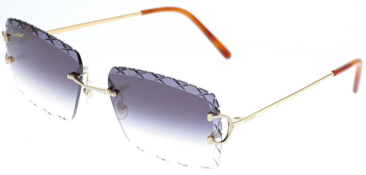 Icebox - Cartier Glasses Iced Out Diamonds Rimless Wood - Brown Fade -  3.00ctw - Yellow Gold