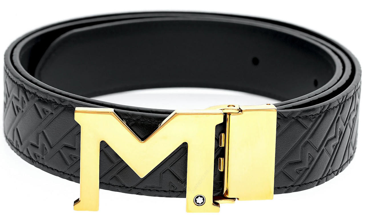 Montblanc M Buckle 35mm Black Reversible Genuine Leather Belt 129445