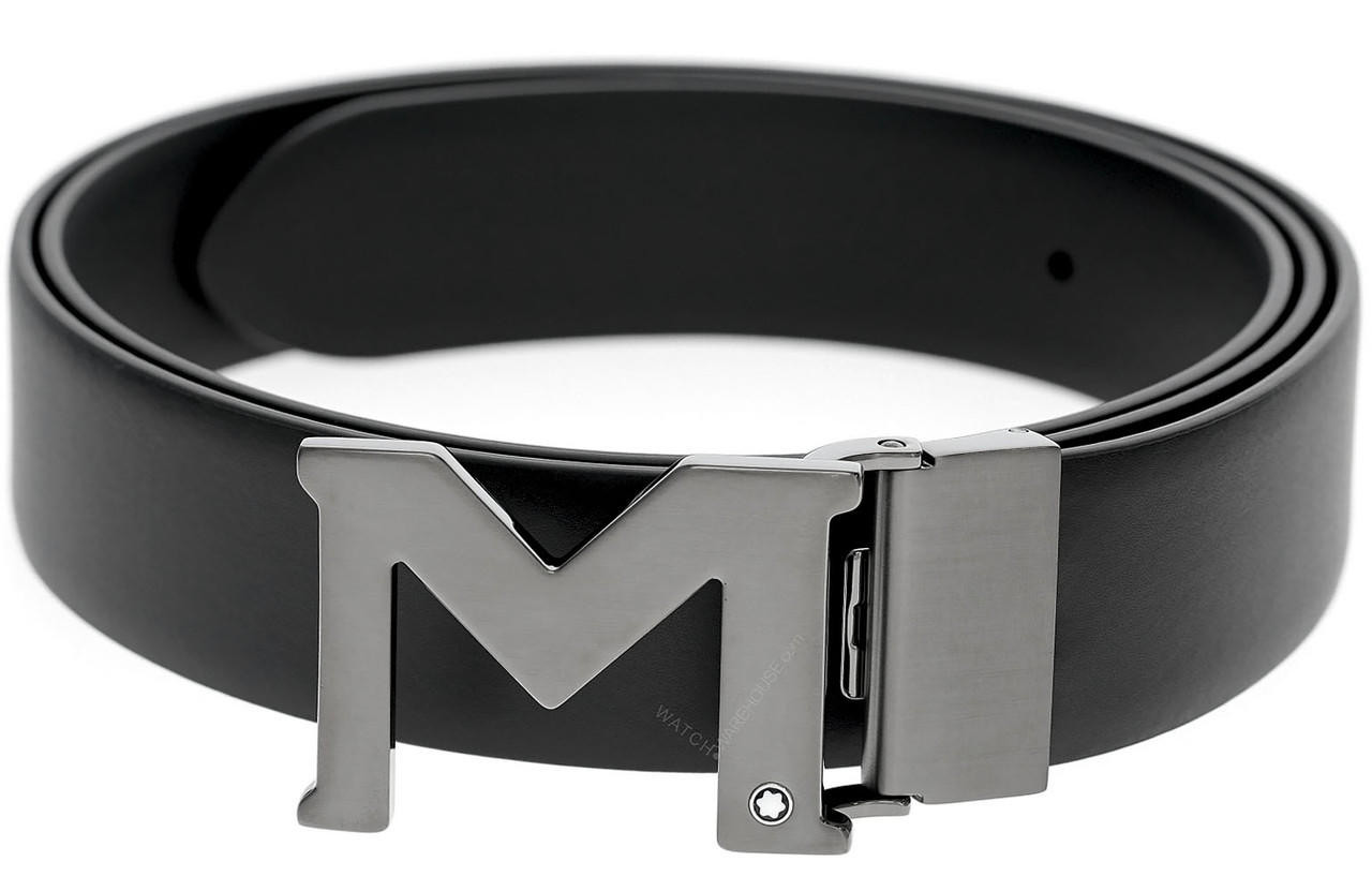 MONTBLANC M Buckle 35MM Black Reversible Genuine Leather Belt 129445, Fast  & Free US Shipping