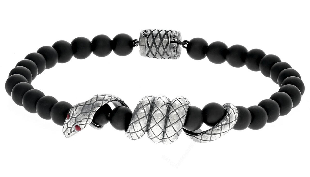 MONTBLANC Onyx-Bead Bracelet with Serpent Silver (68)Size 12405468