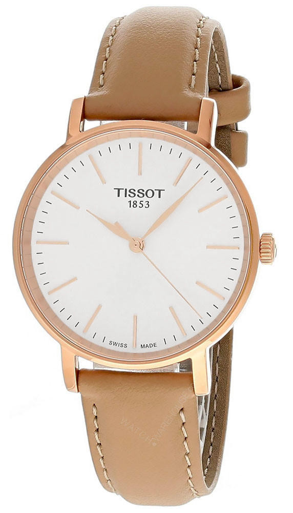 Photos - Wrist Watch TISSOT Everytime 34MM Beige Leather Women's Watch T143.210.36.011.00 