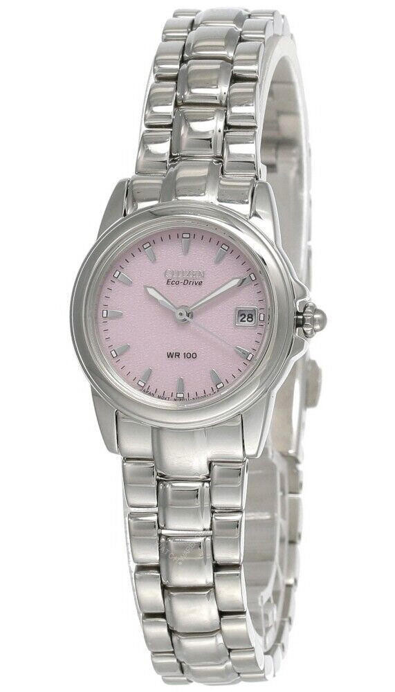 Citizen Eco-Drive Women’s Pink Leather Watch Date Silver Tone Light Powered Amazon.com: Citizen Women main image 3