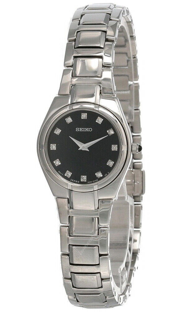 Seiko Black Dial Silver Stainless Steel Women's Watch SUJE25