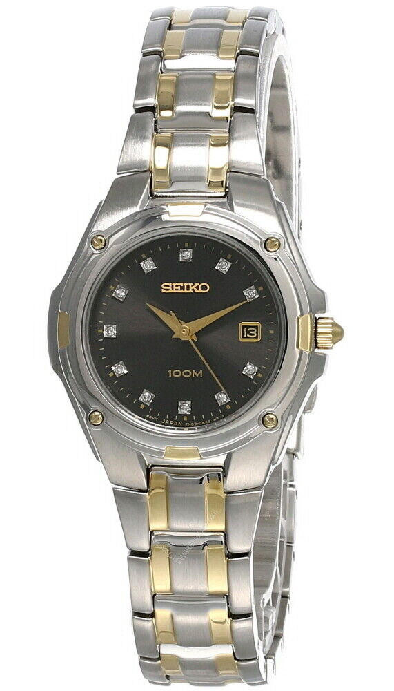 Seiko Black Dial 2-Tone SS Bracelet Women display picture 1