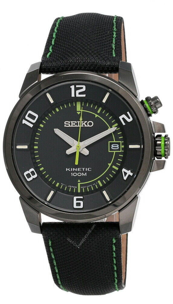 Seiko Kinetic Black Dial 41MM Strap Men's Watch SKA557 | Fast