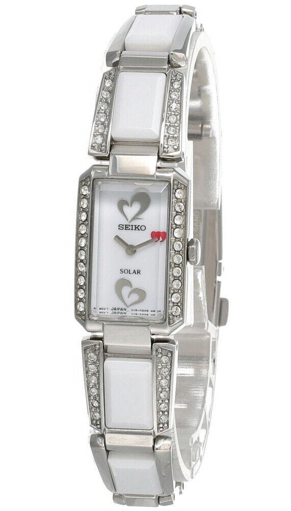 Seiko Solar White Dial White Ceramic Women display picture 2