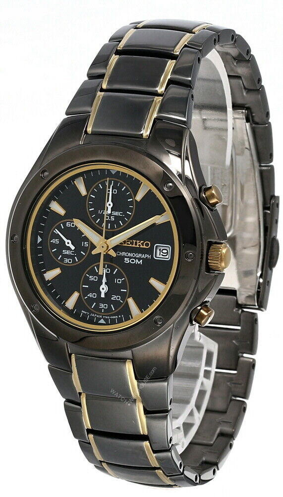 Seiko Titanium Chronograph Two-Tone Black Dial Men's Watch SND641