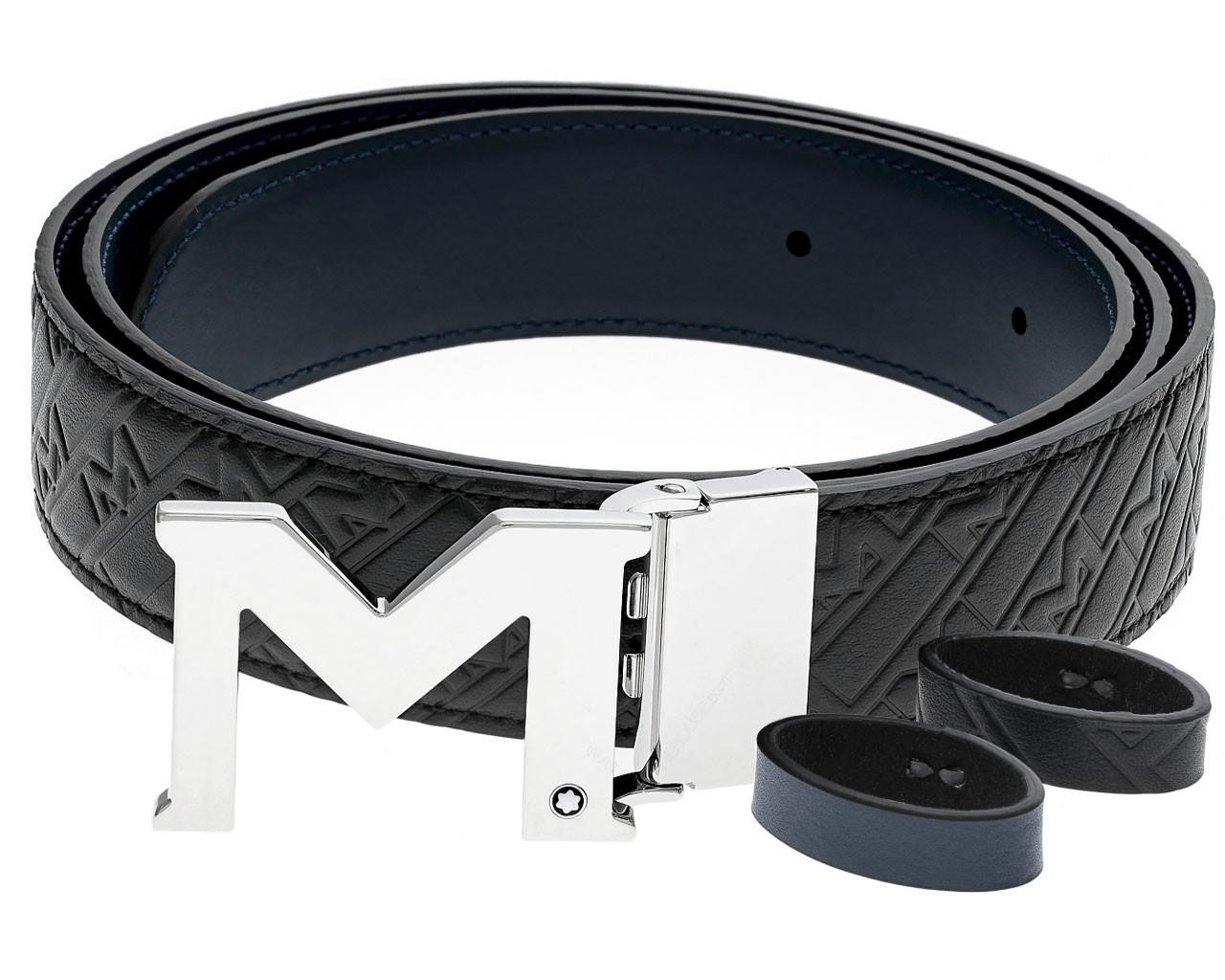 MONTBLANC M Shaped Black/Blue 35MM Reversible Leather Belt 128787