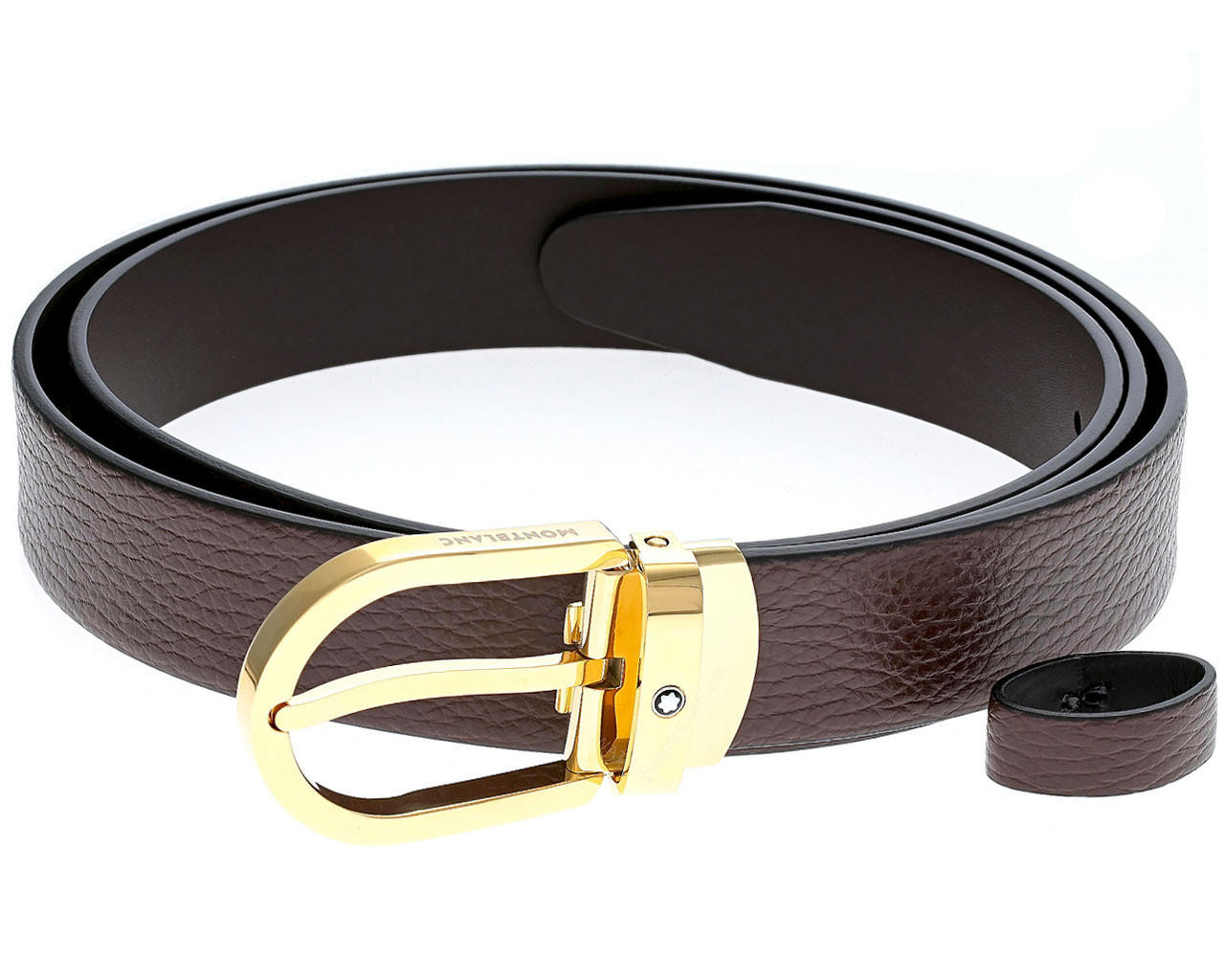 MONTBLANC Horseshoe Buckle 30MM Brown Leather Belt 129423 | Fast