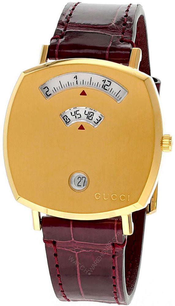 GUCCI Grip Date 35MM Quartz Brown Leather Women's Watch YA157402