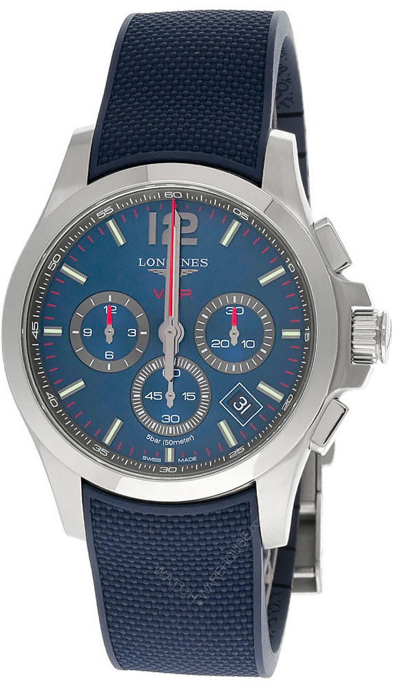 LONGINES Conquest V.H.P. CHRONO 42MM Blue Rubber Men's Watch L3.717.4.96.9