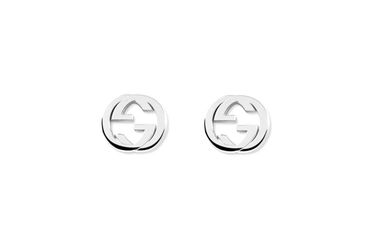 GUCCI Interlocking G Stud Sterling Silver Earrings