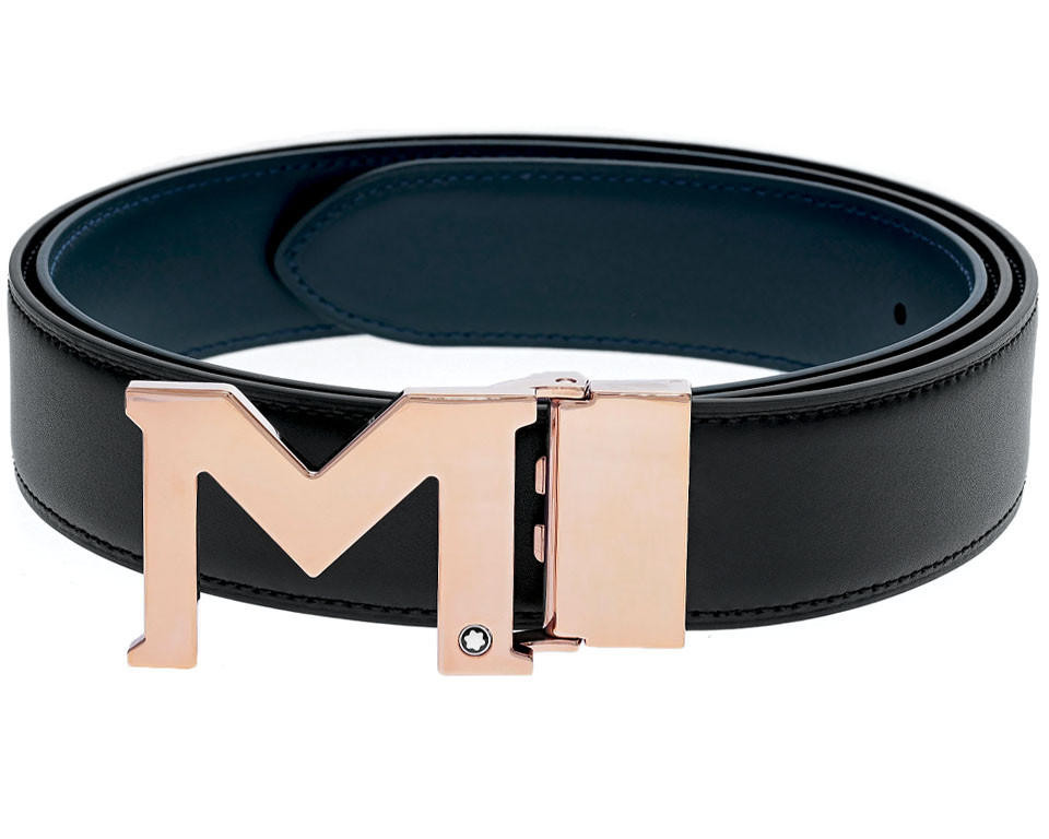 MONTBLANC M Buckle Black/Blue 35MM Reversible Leather Belt 127698