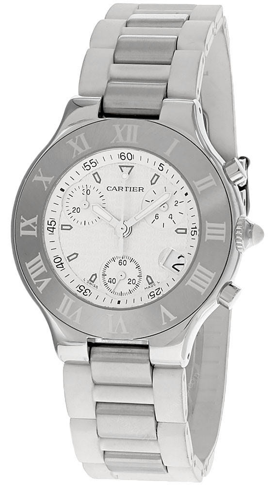CARTIER 21 Chronoscaph Silver Dial Rubber & SS Unisex Watch