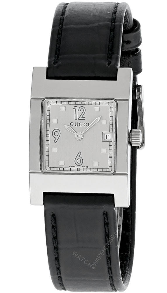 GUCCI Silver Dial Black Leather Unisex Watch 7700L-27761  display picture 3