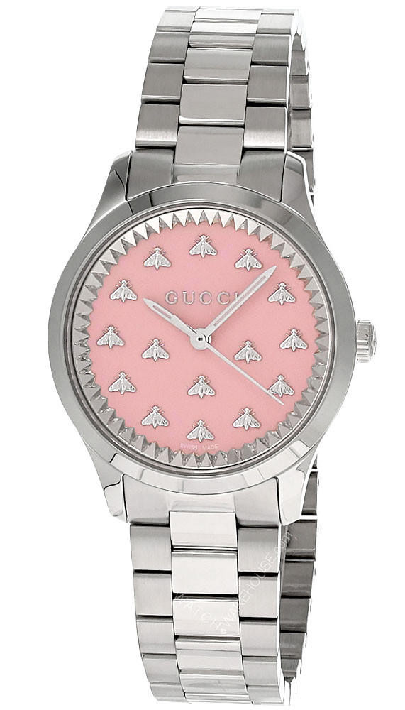 ★大人気★GUCCI G-Timeless Quartz Pink Dial Ladies Watch Gucci G Timeless Quartz Pink Dial Silver Steel Strap Watch