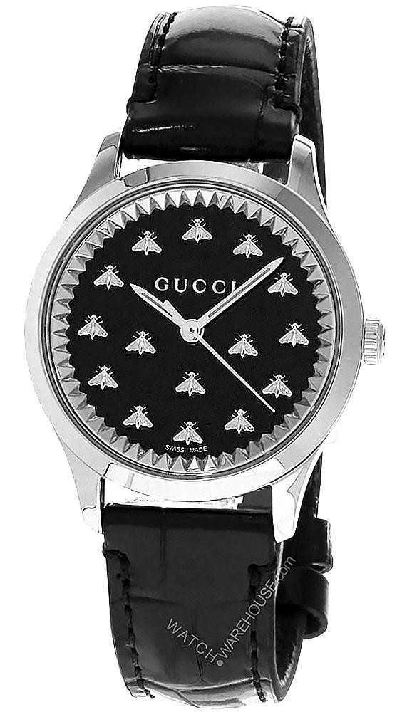GUCCI G-Timeless 32MM Quartz Black Dial Leather Unisex Watch  display picture 3