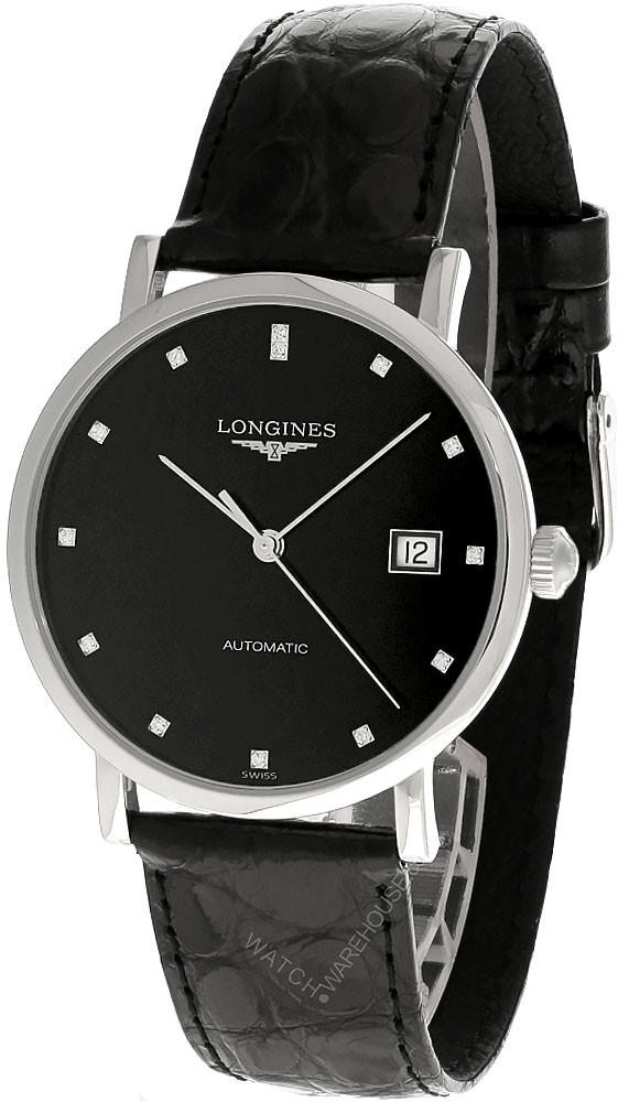 LONGINES Elegant Automatic 37MM Black Dial Leather Men's Watch L4