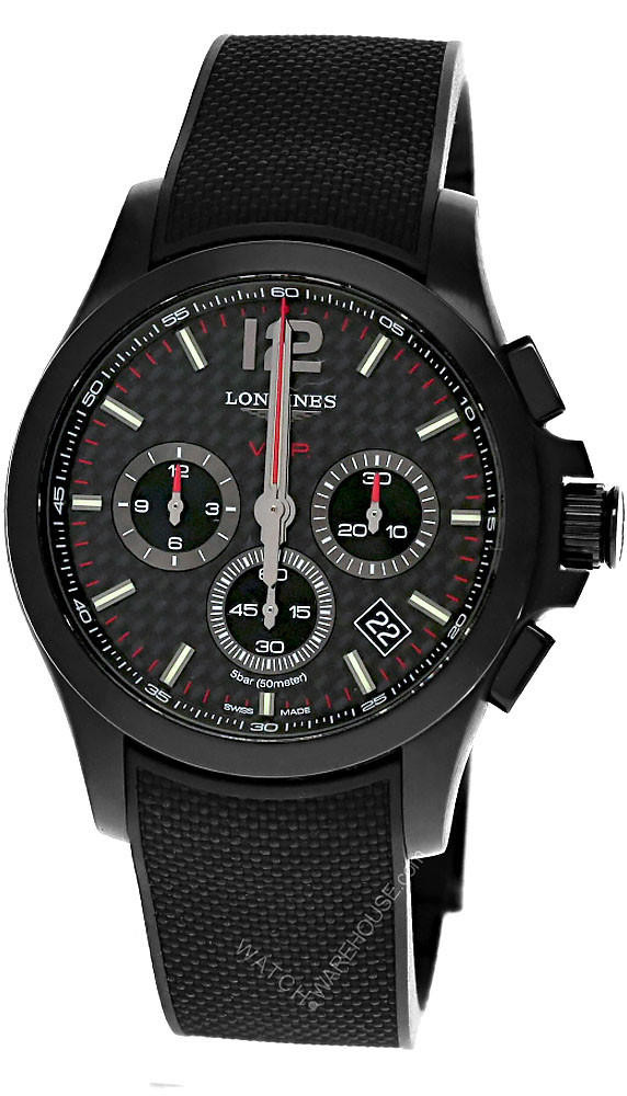 人文 100horse LONGINES Conquest V.H.P Quartz 42MM Carbon Fiber Dial Rubber Men's