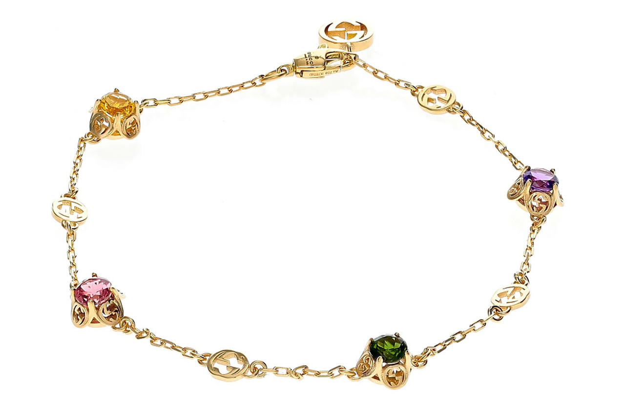 GUCCI 18K Yellow Gold Interlocking G Gemstones Bracelet