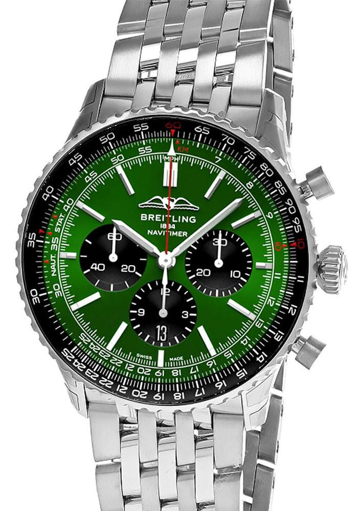 BREITLING Navitimer B01 CHRONO SS 46MM Green Dial Men's Watch AB0137241L1A1