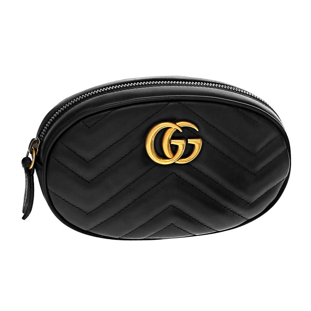 GUCCI Marmont Matelasse Black Leather Belt Bag 476434 DSVRT 