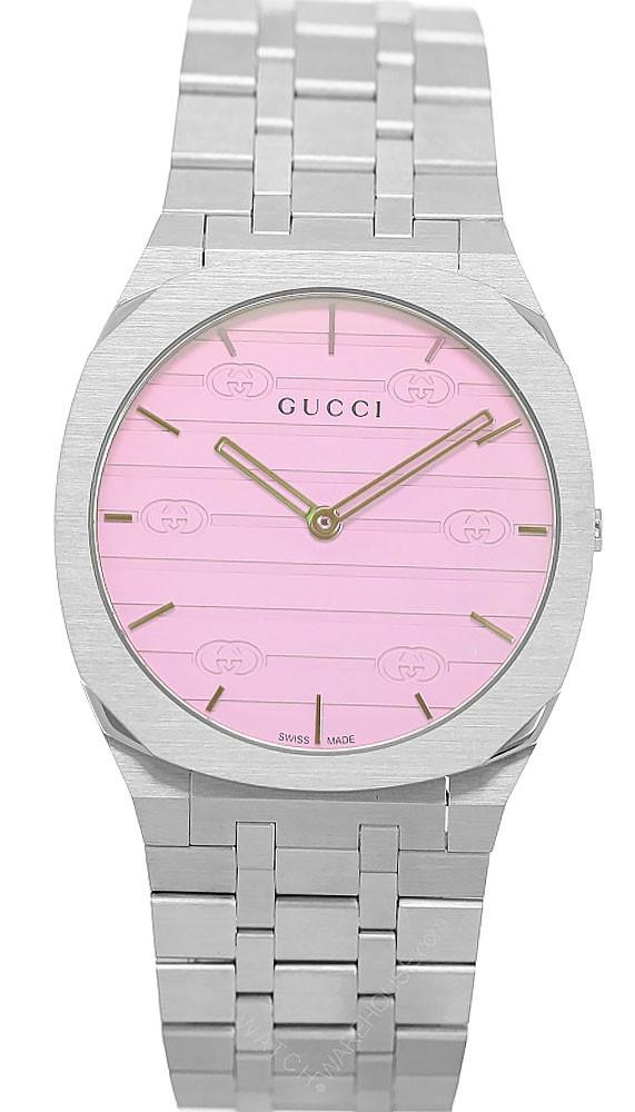 GUCCI 25H Rose 38MM Quartz SS Pink Glass Dial Women's Watch YA163410