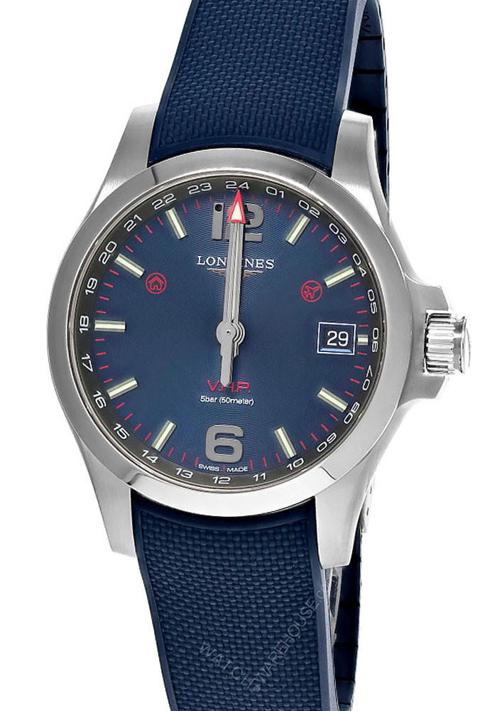 LONGINES Conquest V.H.P 41mm GMT Quartz Blue Rubber Men's Watch L3
