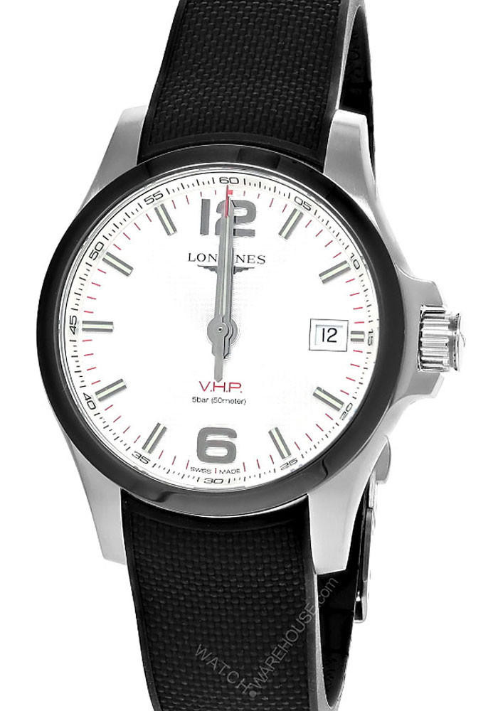LONGINES Conquest V.H.P 41MM Quartz Black Rubber Men's Watch L3