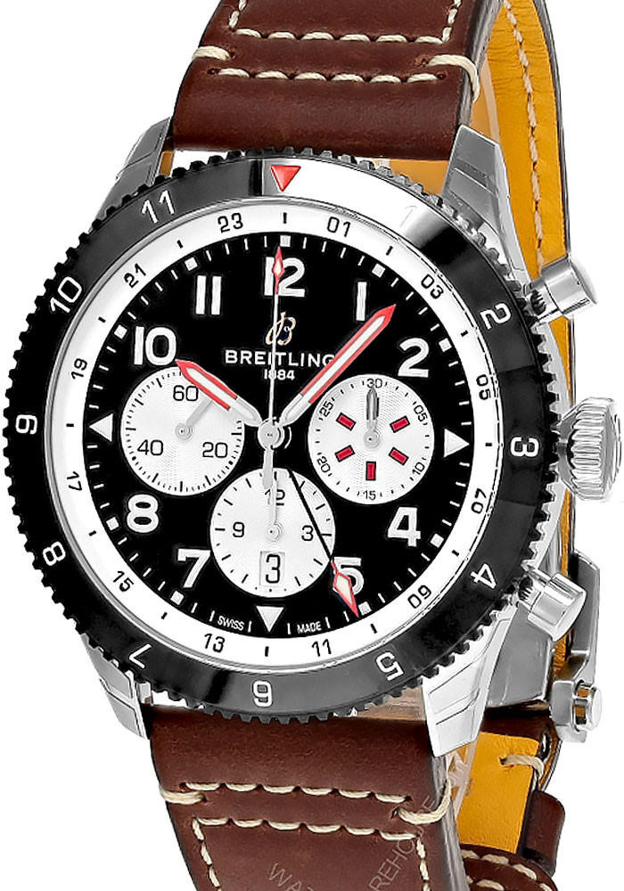 BREITLING Super Avi B04 GMT 46 Mosquito SS Leather Men's Watch YB04451A1B1X1