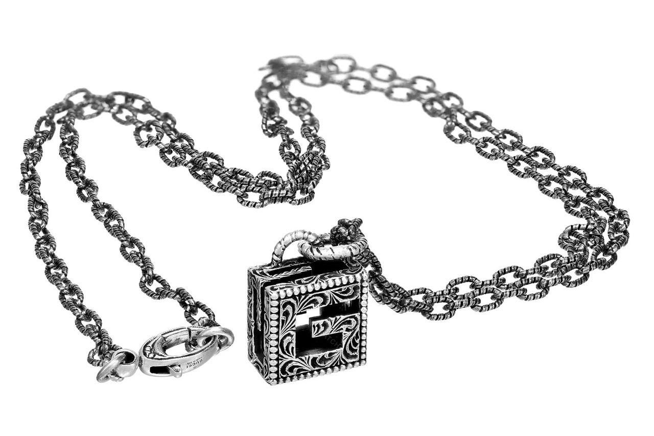 GUCCI Sterling Silver Cube G Pendant Men's Necklace